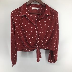 Lush Burgundy And White Polka Dot Crop Top NWOT